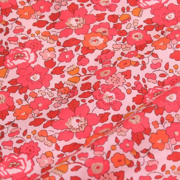 Red Floral Cotton Poplin Fabric – 50 × 145 cm