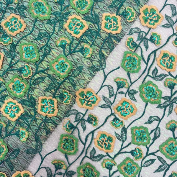 Premium Floral Embroidered Chiffon Lace Fabric – 5 Yards