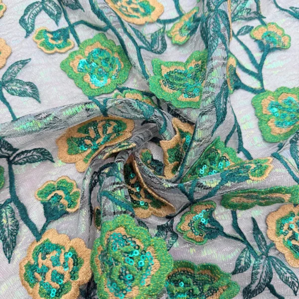 Premium Floral Embroidered Chiffon Lace Fabric – 5 Yards