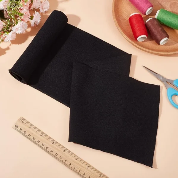 S6a1493e491434c908ed520704ccdb9cep.webp Black Rib Knit Cuff Fabric – 39 × 6 in