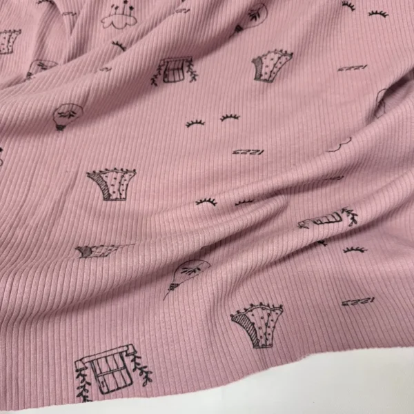 Pink Ribbed Cotton Knit Fabric – 1 m × 160 cm
