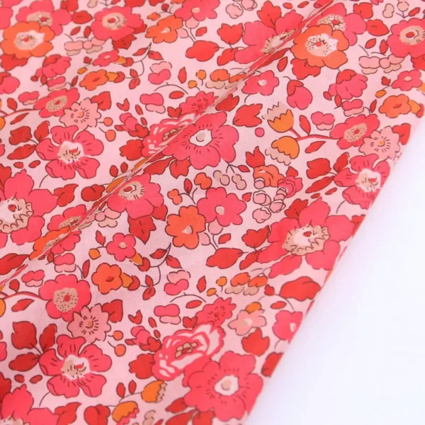 Red Floral Cotton Poplin Fabric – 50 × 145 cm