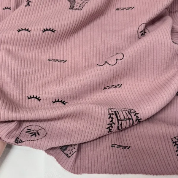 Pink Ribbed Cotton Knit Fabric – 1 m × 160 cm