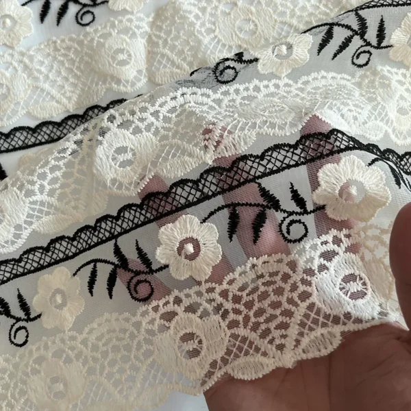 Floral Cotton Lace Embroidery Fabric – 90 × 130 cm