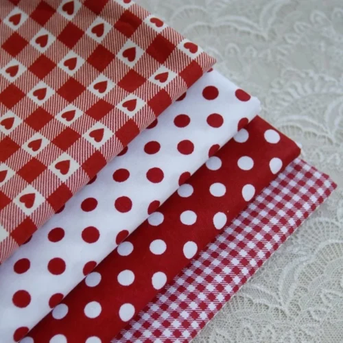 Cotton Twill Fabric – Red Polka Dot Checkered Design