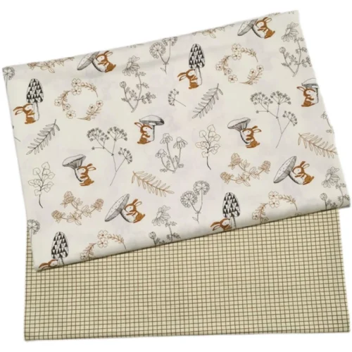 Cotton Twill Fabric – Cartoon Squirrel & Plant Design