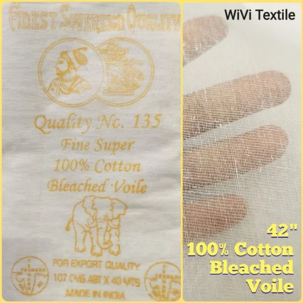100% Cotton Bleached Voile Fabric – 40 m